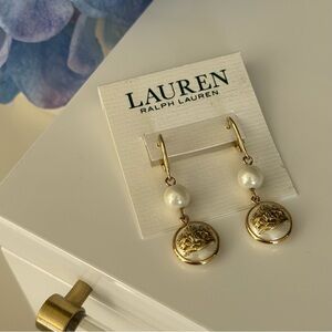 Lauren Ralph Lauren Gold-Tone Drop Earrings with White Pearls
